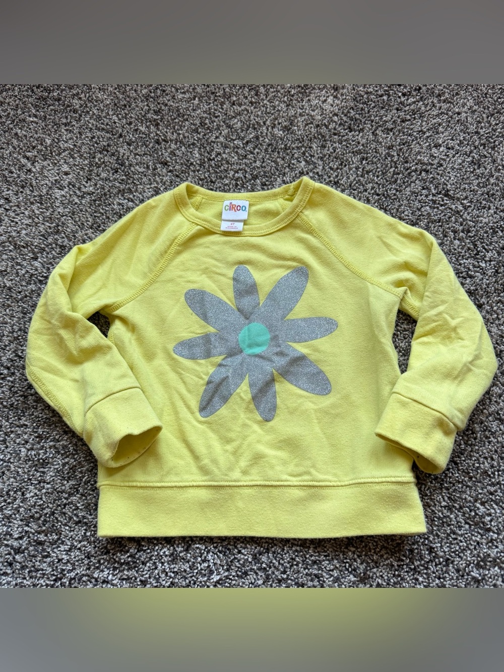 Circo Yellow Sweatshirt with Silver Flower and Mint Center